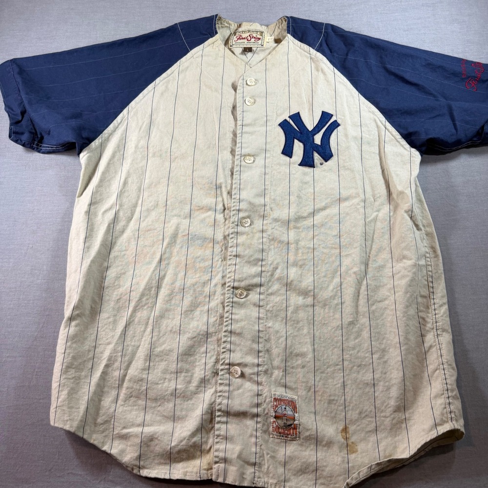 Mirage Baseball Jersey Mens Large Cream Fair Vintage NY Yankees Pinstripe Raglan